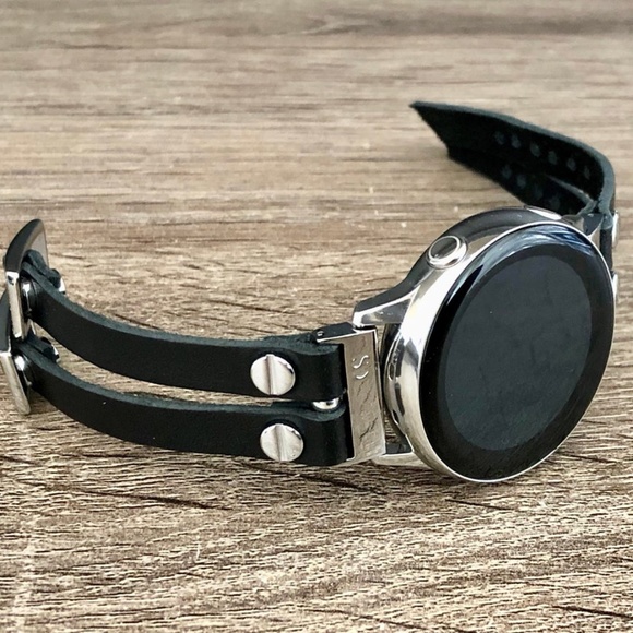 Galaxy Active2 Black Leather Double Strap Bracelet main image 6